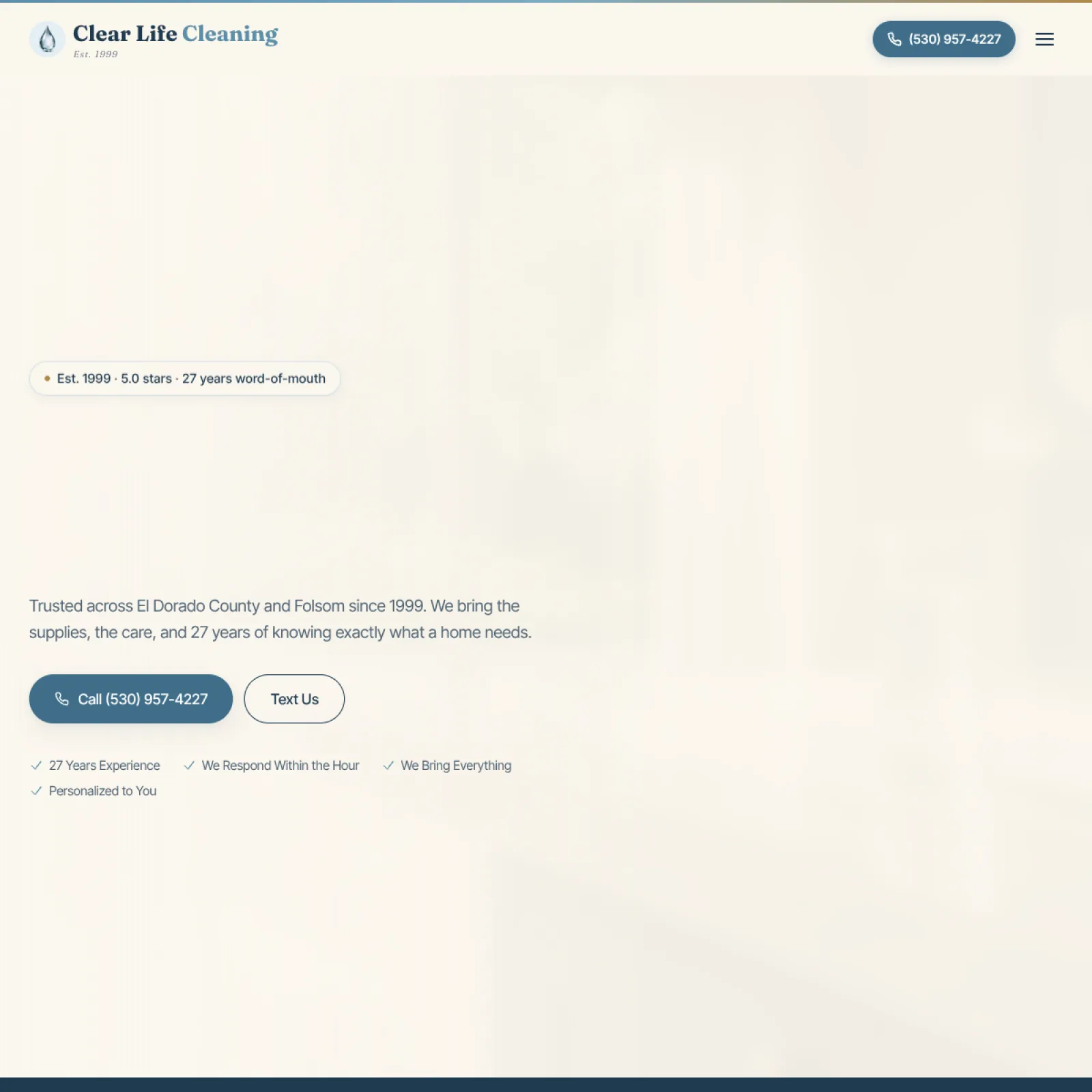 Clear Life Cleaning homepage shown on a laptop